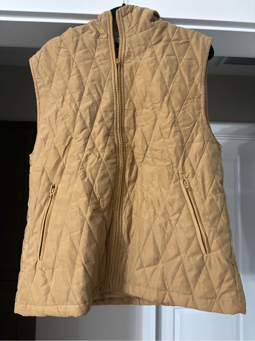 Quilted Sleeveless Zip Front Vest - Tan
